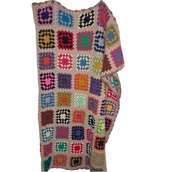 Vintage Mulit-Color Crochet Granny Square Blanket 52x66 - Picture 1 of 4